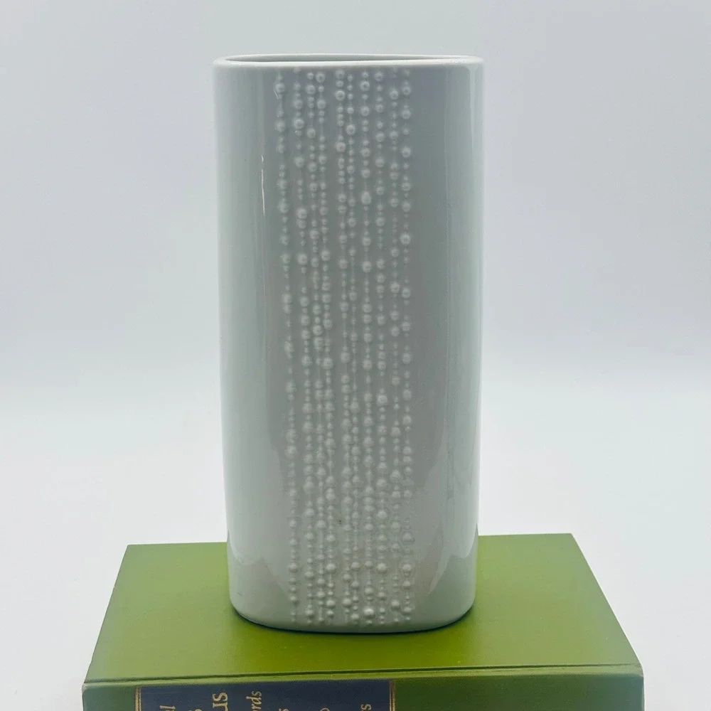 Naaman Artline White Textured Beaded Ceramic Oval Vase Israel MCM